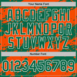 Custom Kelly Green Orange-White Paint Splash Stripe Performance Polo Shirt