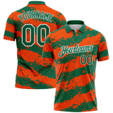 Custom Kelly Green Orange-White Paint Splash Stripe Performance Polo Shirt