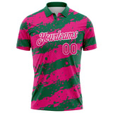 Custom Kelly Green Hot Pink-White Paint Splash Stripe Performance Polo Shirt