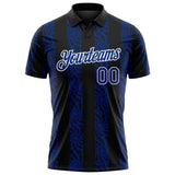 Custom Black Royal-White 3D Pattern Abstract Floral Stripe Tribal Performance Polo Shirt