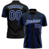 Custom Black Royal-White 3D Pattern Abstract Floral Stripe Tribal Performance Polo Shirt
