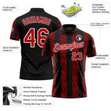 Custom Black Red-White 3D Pattern Abstract Floral Stripe Tribal Performance Polo Shirt