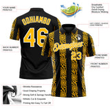 Custom Black Gold-White 3D Pattern Abstract Floral Stripe Tribal Performance Polo Shirt