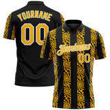 Custom Black Gold-White 3D Pattern Abstract Floral Stripe Tribal Performance Polo Shirt