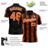 Custom Black Orange-White 3D Pattern Abstract Floral Stripe Tribal Performance Polo Shirt