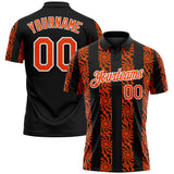 Custom Black Orange-White 3D Pattern Abstract Floral Stripe Tribal Performance Polo Shirt