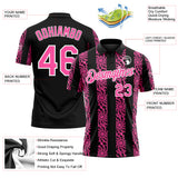 Custom Black Pink-White 3D Pattern Abstract Floral Stripe Tribal Performance Polo Shirt