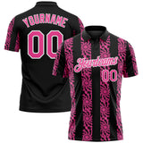 Custom Black Pink-White 3D Pattern Abstract Floral Stripe Tribal Performance Polo Shirt