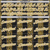 Custom Black Old Gold-White 3D Pattern Abstract Floral Stripe Tribal Performance Polo Shirt