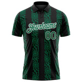 Custom Black Kelly Green-White 3D Pattern Abstract Floral Stripe Tribal Performance Polo Shirt