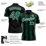 Custom Black Kelly Green-White 3D Pattern Abstract Floral Stripe Tribal Performance Polo Shirt