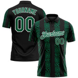 Custom Black Kelly Green-White 3D Pattern Abstract Floral Stripe Tribal Performance Polo Shirt