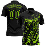 Custom Black-Neon Green Paint Stroke Grunge Streak Performance Polo Shirt