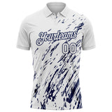 Custom White-Navy Paint Stroke Grunge Streak Performance Polo Shirt