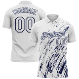 Custom White-Navy Paint Stroke Grunge Streak Performance Polo Shirt