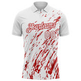 Custom White-Red Paint Stroke Grunge Streak Performance Polo Shirt