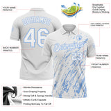 Custom White-Light Blue Paint Stroke Grunge Streak Performance Polo Shirt