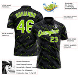 Custom Black Neon Green-White 3D Pattern Slant Lines Cyber Mecha Tech Performance Polo Shirt