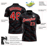 Custom Black Red-White 3D Pattern Slant Lines Cyber Mecha Tech Performance Polo Shirt