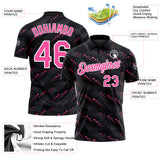 Custom Black Pink-White 3D Pattern Slant Lines Cyber Mecha Tech Performance Polo Shirt