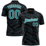 Custom Black Teal-White 3D Pattern Slant Lines Cyber Mecha Tech Performance Polo Shirt