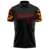 Custom Black Red-Gold Digital Camo Two Tone Performance Polo Shirt