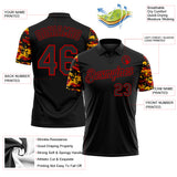 Custom Black Red-Gold Digital Camo Two Tone Performance Polo Shirt