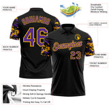 Custom Black Purple-Gold Digital Camo Two Tone Performance Polo Shirt
