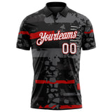 Custom Black White-Red Abstract Geometric Mashup Grunge Performance Polo Shirt