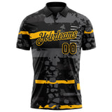Custom Black-Gold Abstract Geometric Grunge Fragment Performance Polo Shirt