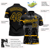 Custom Black-Gold Abstract Geometric Grunge Fragment Performance Polo Shirt