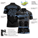 Custom Black-Light Blue Abstract Geometric Grunge Fragment Performance Polo Shirt