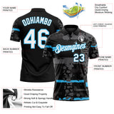 Custom Black White-Sky Blue Abstract Geometric Grunge Fragment Performance Polo Shirt