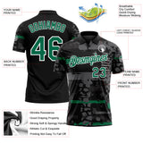 Custom Black Kelly Green-White Abstract Geometric Grunge Fragment Performance Polo Shirt