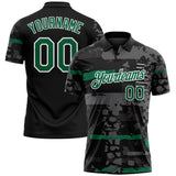 Custom Black Kelly Green-White Abstract Geometric Grunge Fragment Performance Polo Shirt