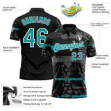 Custom Black Teal-White Abstract Geometric Grunge Fragment Performance Polo Shirt