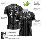 Custom Black White Pinstripe-White Performance Polo Shirt