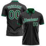 Custom Black White Pinstripe-Kelly Green Performance Polo Shirt