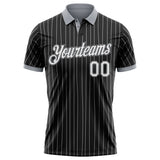 Custom Black White Pinstripe-Gray Performance Polo Shirt