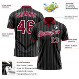 Custom Black White Pinstripe-Crimson Performance Polo Shirt