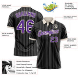 Custom Black White Pinstripe Purple-Cream Performance Polo Shirt