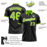 Custom Black White Pinstripe-Neon Green Performance Polo Shirt