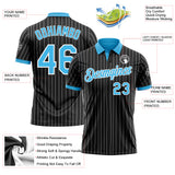 Custom Black White Pinstripe-Sky Blue Performance Polo Shirt