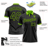 Custom Black White Pinstripe-Neon Green Performance Polo Shirt