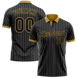 Custom Black White Pinstripe-Old Gold Performance Polo Shirt