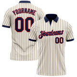 Custom Cream Navy Pinstripe-Red Performance Polo Shirt