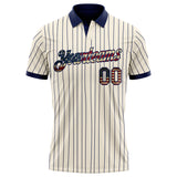Custom Cream Navy Pinstripe Vintage USA Flag-Crimson Performance Polo Shirt