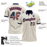 Custom Cream Navy Pinstripe Vintage USA Flag-Crimson Performance Polo Shirt