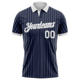 Custom Navy White Pinstripe-Gray Performance Polo Shirt