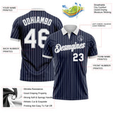 Custom Navy White Pinstripe-Gray Performance Polo Shirt